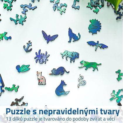 Dřevěné puzzle s nepravidelnými tvary - polární záře