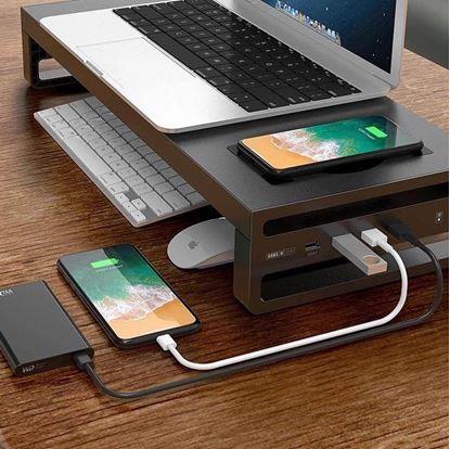 Obrázek Kovový stojan na monitor s USB porty a bezdrátovým nabíjením